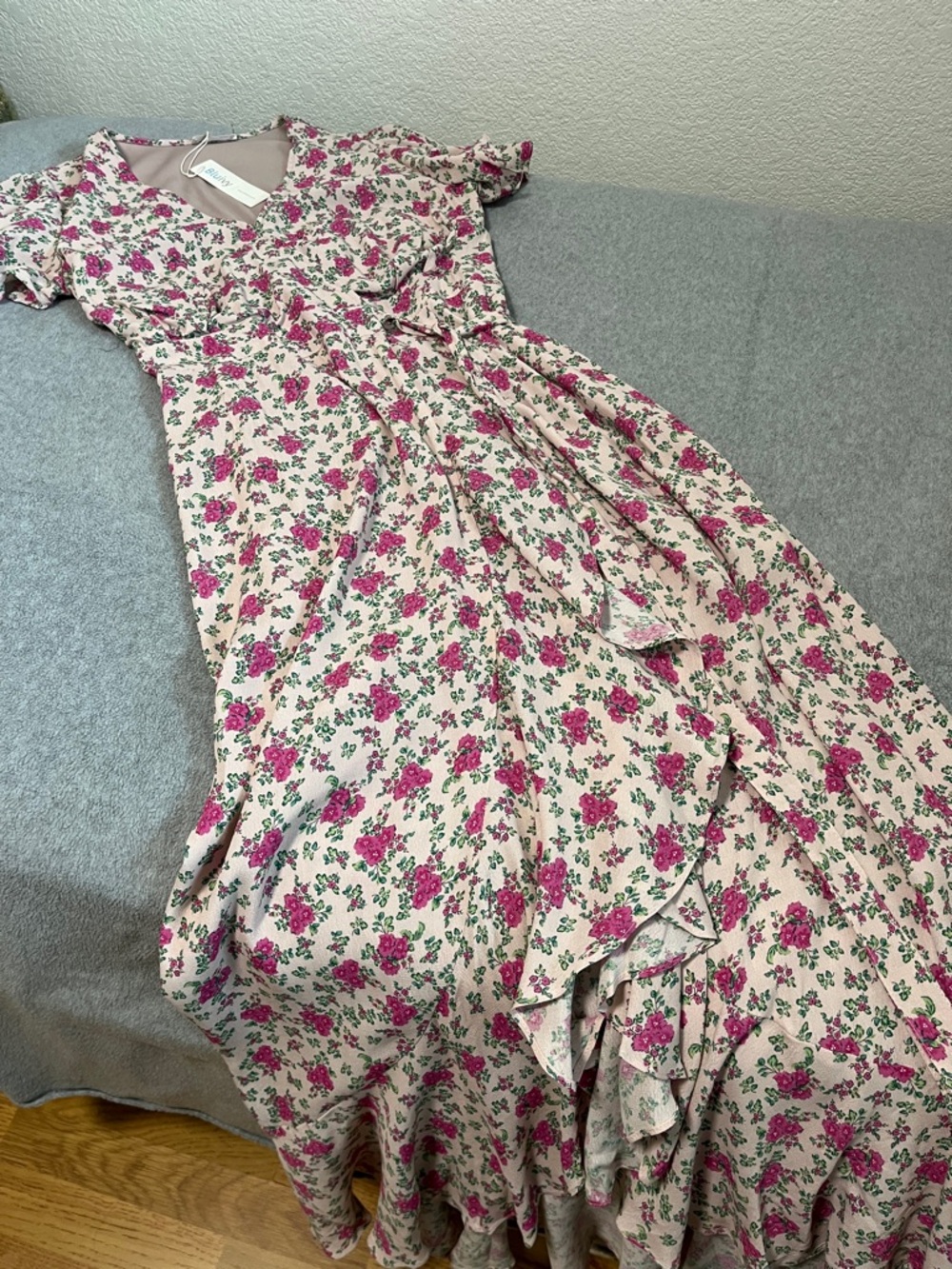 Bluivy Floral Wrap Maxi Dress Medium Ruffle Pink Romantic Feminine Cottage - Picture 2 of 10
